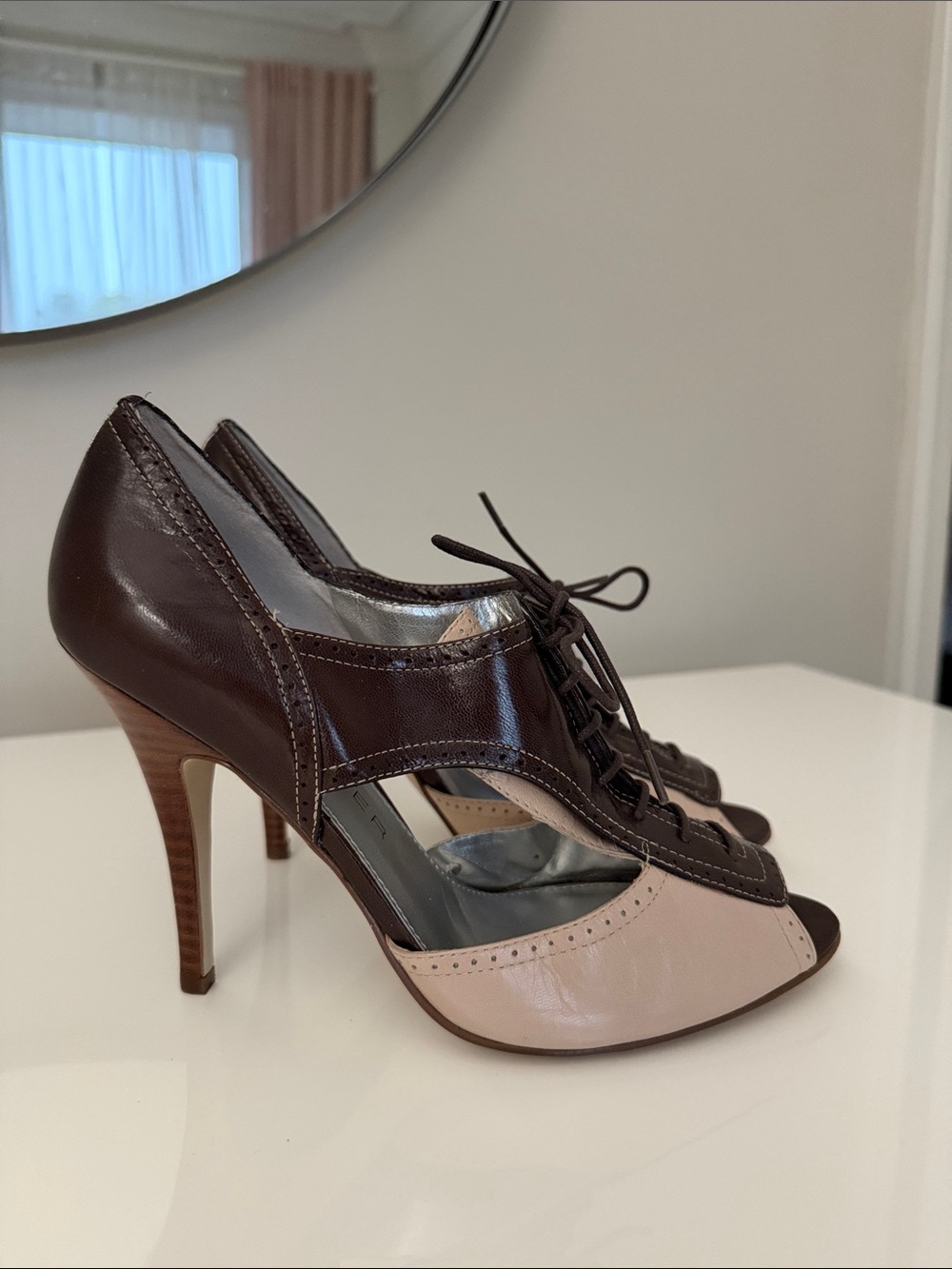 Marc Fisher Brown and Tan Lace-Up Oxford Heels - Picture 2 of 5